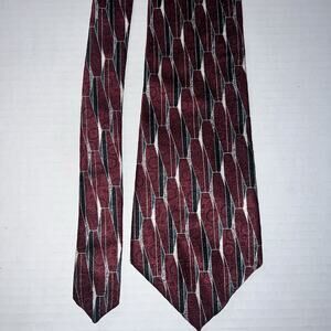 Pierre Cardin Silk Tie Mens Burgundy Red Black Silver Abstract Geometric Vintage